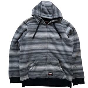 No Fear Plaid Sherpa Lined Zip Up Hoodie Gray Black Fleece Jacket Men’s 2XL Y2K